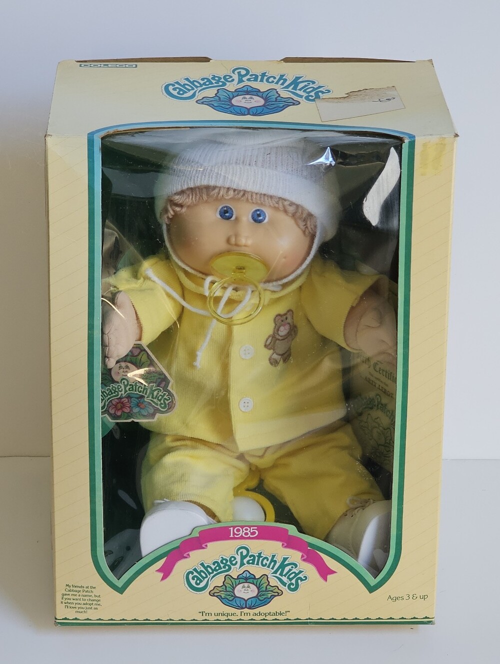 Vintage Cabbage Patch Kids 1985 16" Boy Doll Light Brown Hair & Blue Eyes NIB